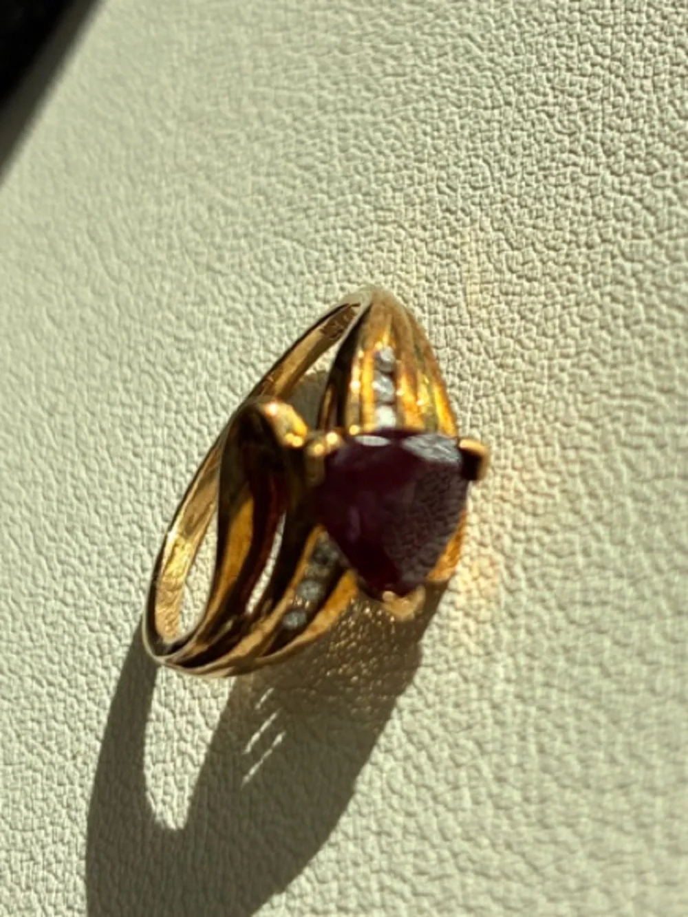 Kay Jewelers Gold Ring with Trillion Deep Red Stone